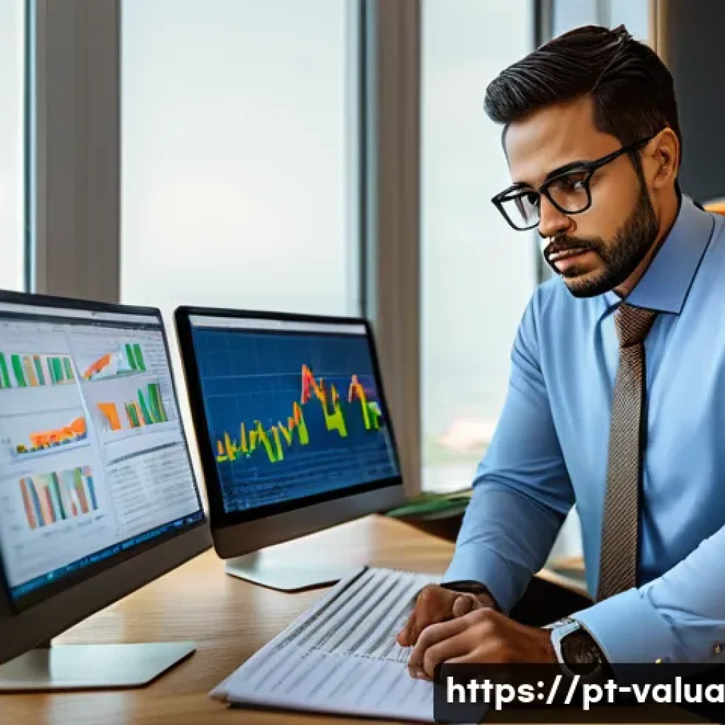 가치투자와 정서적 투자 결정 - A professional Brazilian investor in a modern home office setting, analyzing detailed financial repo...