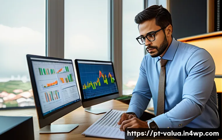 가치투자와 정서적 투자 결정 - A professional Brazilian investor in a modern home office setting, analyzing detailed financial repo...